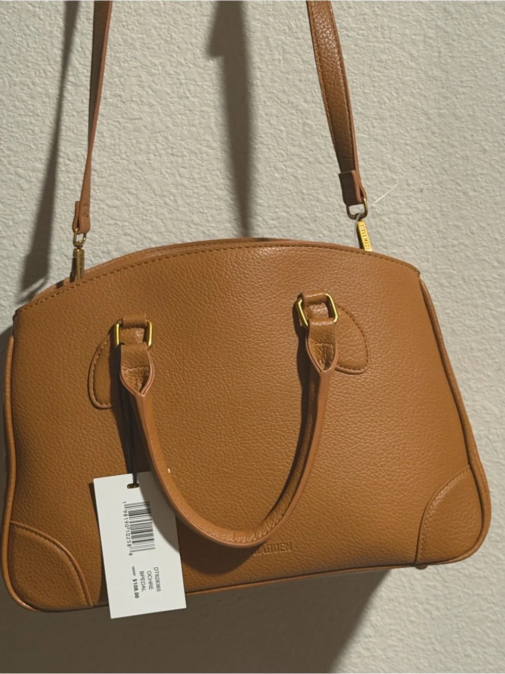 Steve Madden Caramel Tan Pebbled Leather Satchel